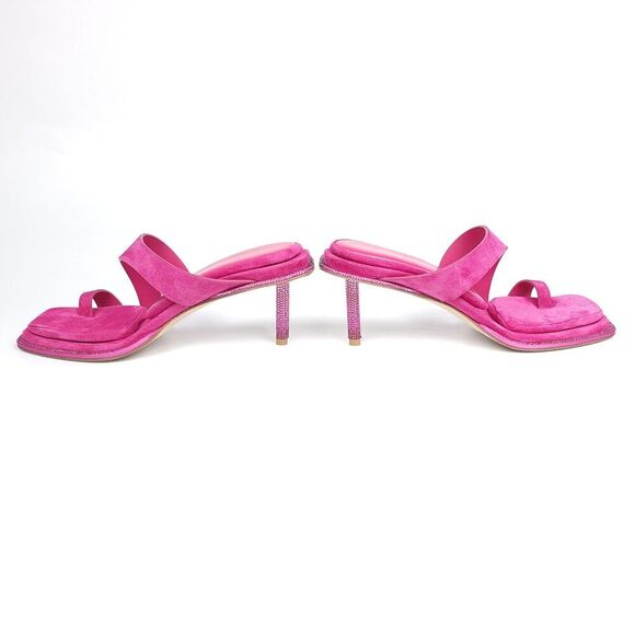 NEW Tamara Mellon Astral Pink Suede Sandal Crystal Stiletto Kitten Heel Toe Ring - Picture 5 of 14